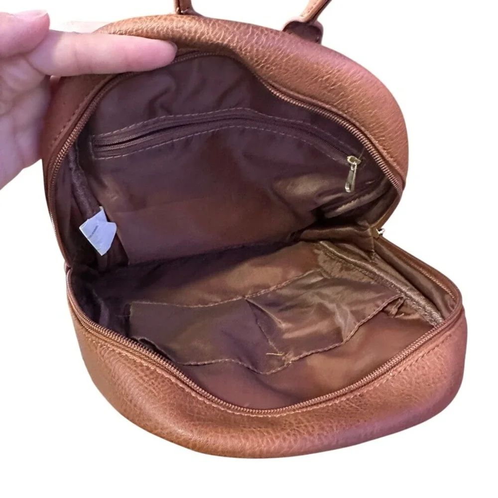 Cognac Brown Faux Leather Mini Backpack BPWM173154 Tassel Detail Gold Hardware
